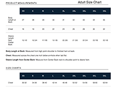 Adult size chart for t-shirts.